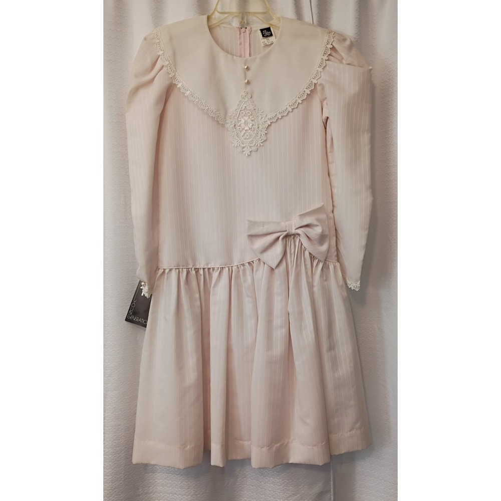 Vintage Picture Me Teen/Women's Dress‎ Size 8/1 Pink Lace Pinstripe NWT 80's
